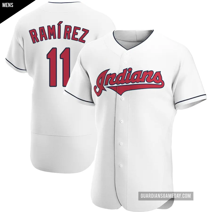 Men's Cleveland Guardians ＃11 Jose Ramirez Authentic White Home Jersey