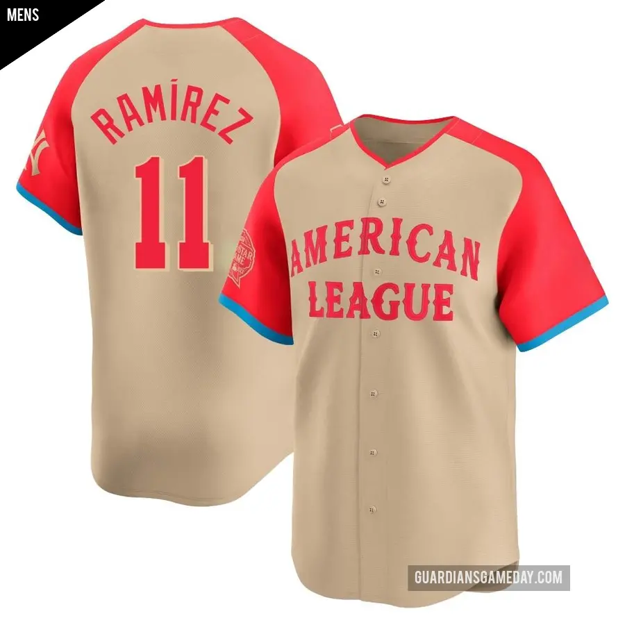 Men's Cleveland Guardians ＃11 Jose Ramirez Limited Cream American League 2024 All-Star Game Jersey