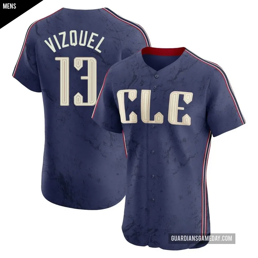 Men's Cleveland Guardians ＃13 Omar Vizquel Elite Navy 2024 City Connect Jersey