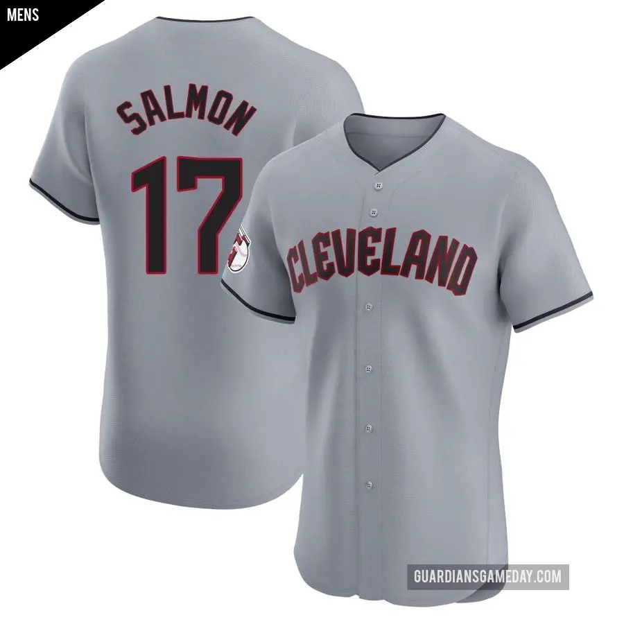 Men's Cleveland Guardians ＃17 Chico Salmon Elite Gray Road Jersey