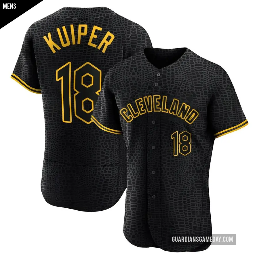 Men's Cleveland Guardians ＃18 Duane Kuiper Authentic Black Snake Skin City Jersey