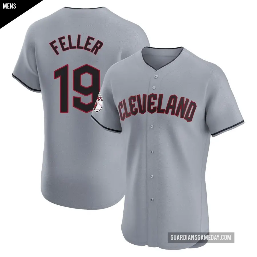 Men's Cleveland Guardians ＃19 Bob Feller Elite Gray Road Jersey