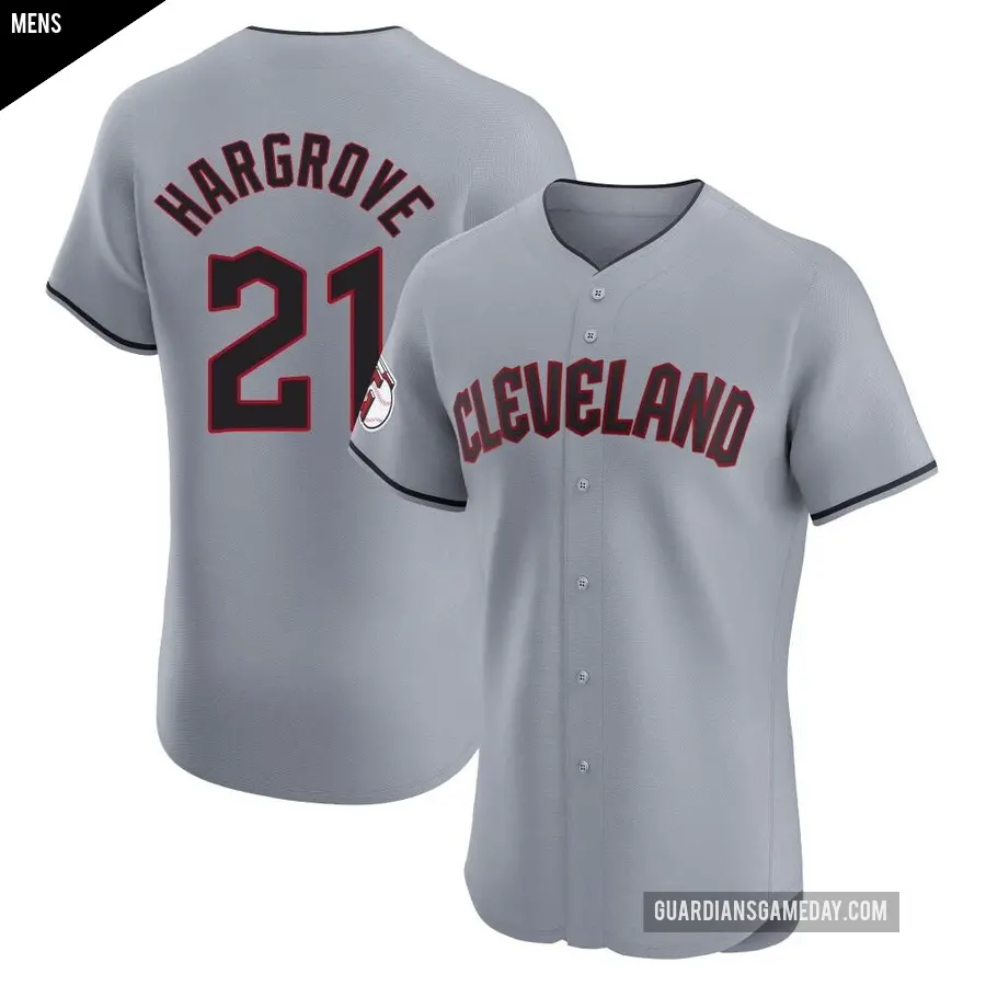 Men's Cleveland Guardians ＃21 Mike Hargrove Elite Gray Road Jersey