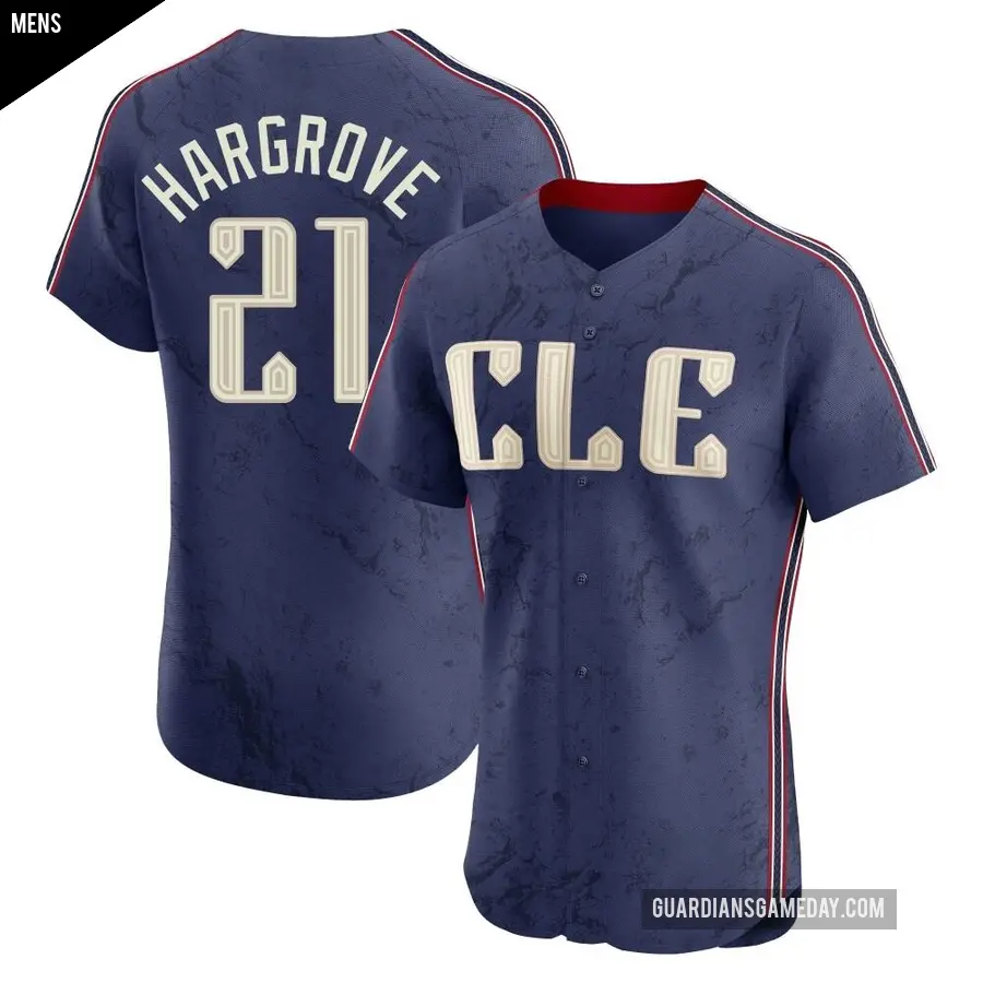 Men's Cleveland Guardians ＃21 Mike Hargrove Elite Navy 2024 City Connect Jersey