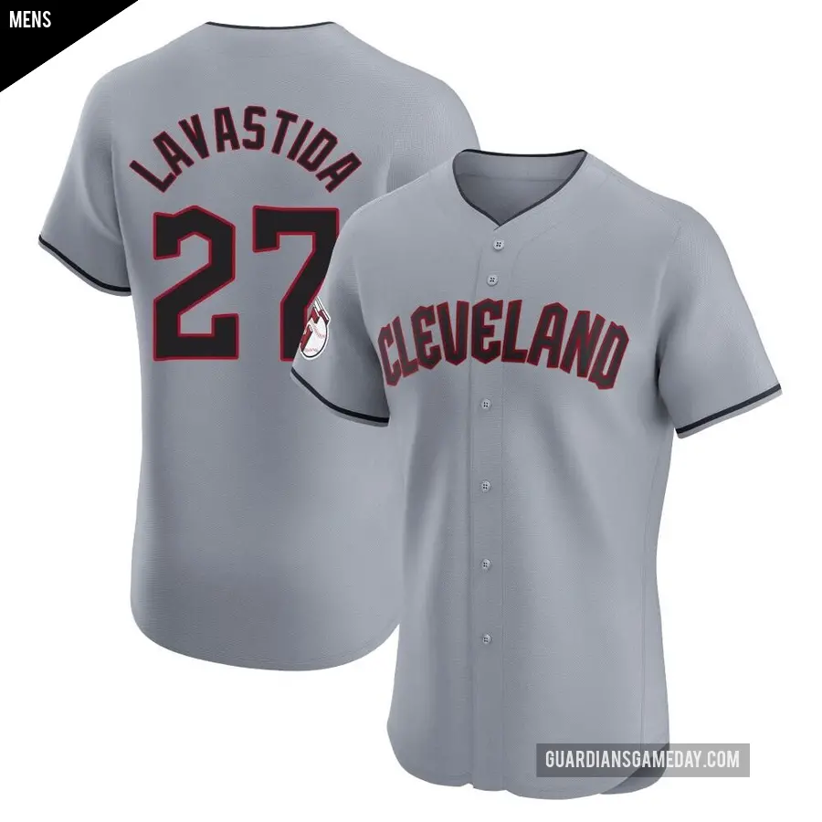 Men's Cleveland Guardians ＃27 Bryan Lavastida Elite Gray Road Jersey