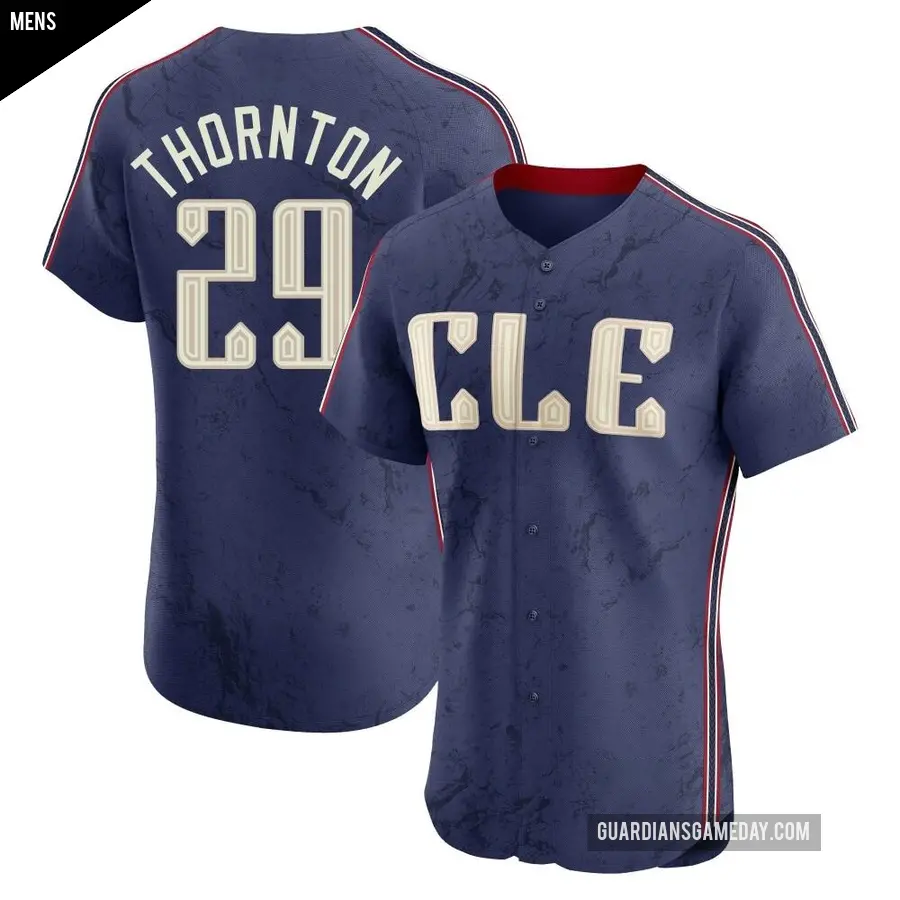 Men's Cleveland Guardians ＃29 Andre Thornton Elite Navy 2024 City Connect Jersey