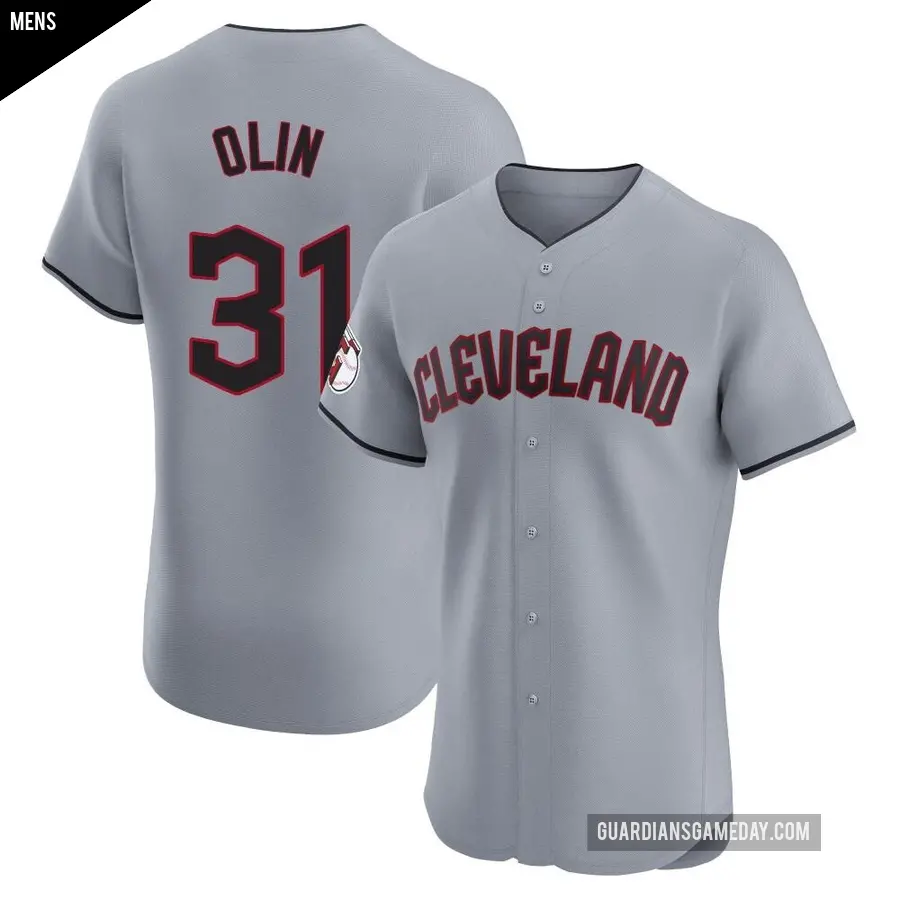 Men's Cleveland Guardians ＃31 Steve Olin Elite Gray Road Jersey