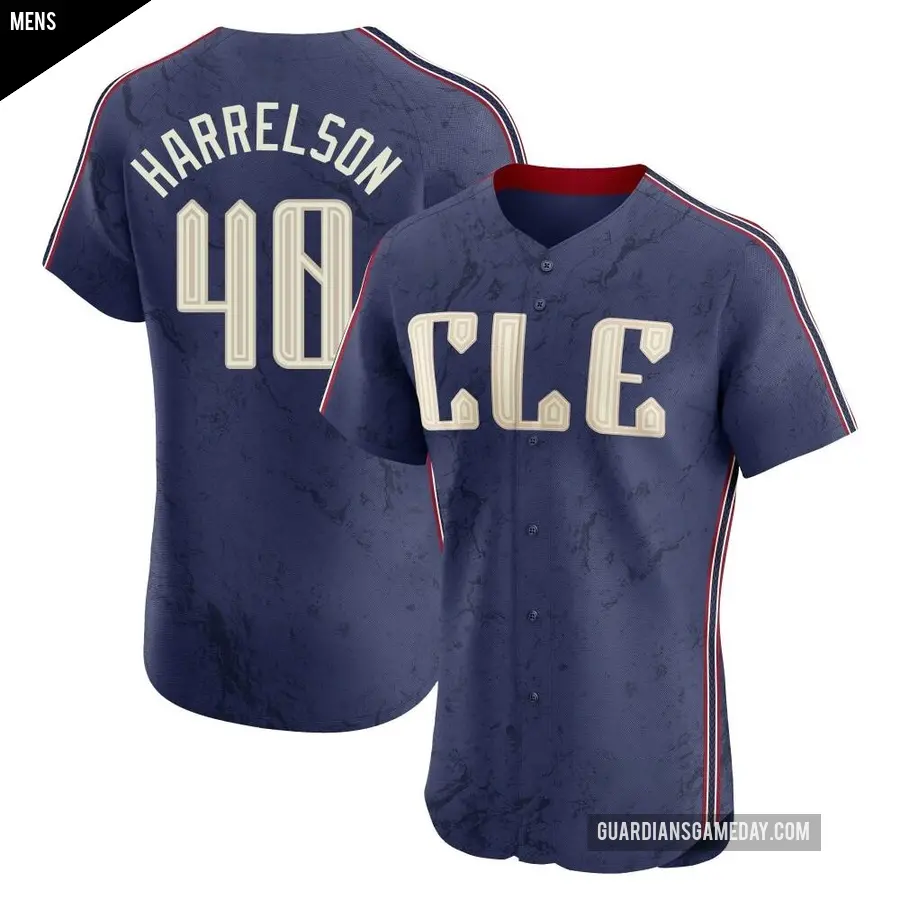 Men's Cleveland Guardians ＃40 Ken Harrelson Elite Navy 2024 City Connect Jersey