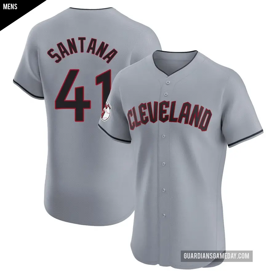 Men's Cleveland Guardians ＃41 Carlos Santana Elite Gray Road Jersey