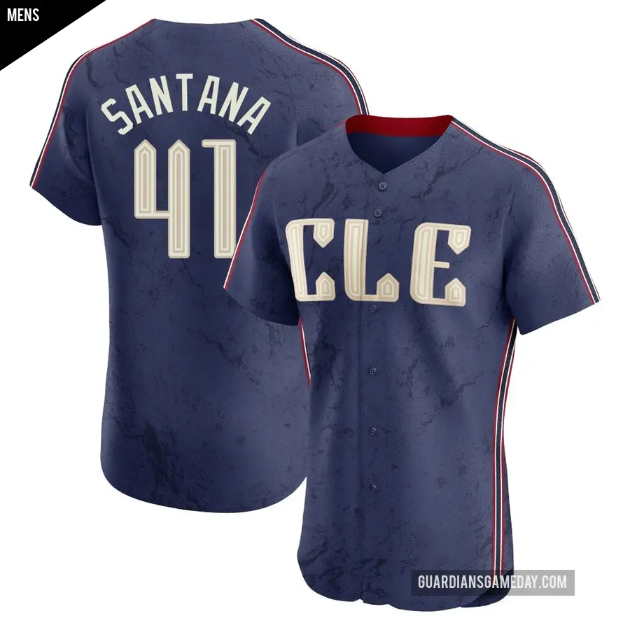 Men's Cleveland Guardians ＃41 Carlos Santana Elite Navy 2024 City Connect Jersey