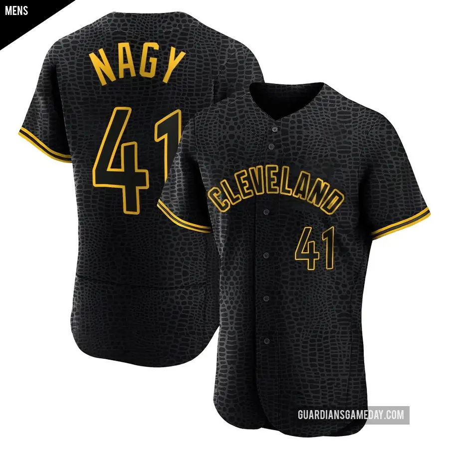 Men's Cleveland Guardians ＃41 Charles Nagy Authentic Black Snake Skin City Jersey