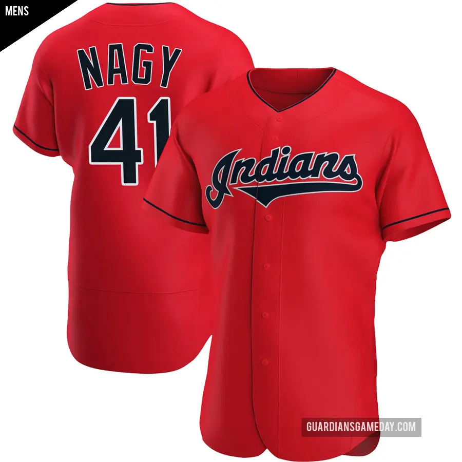 Men's Cleveland Guardians ＃41 Charles Nagy Authentic Red Alternate Jersey