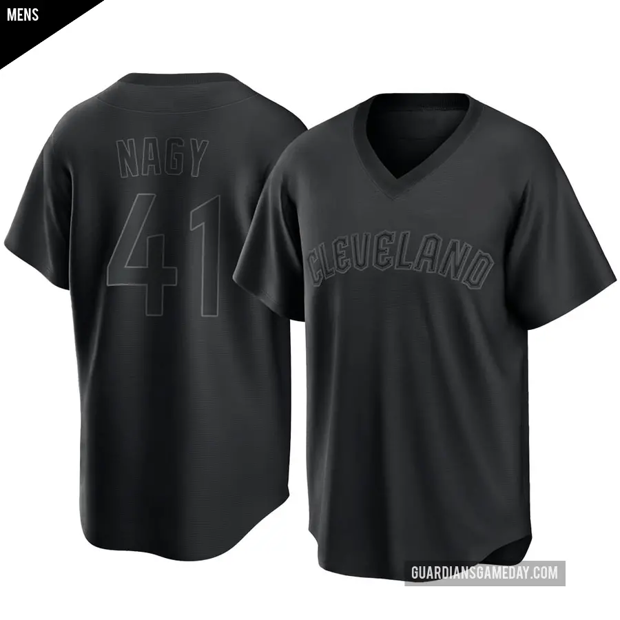 Men's Cleveland Guardians ＃41 Charles Nagy Replica Black Pitch Fashion Jersey