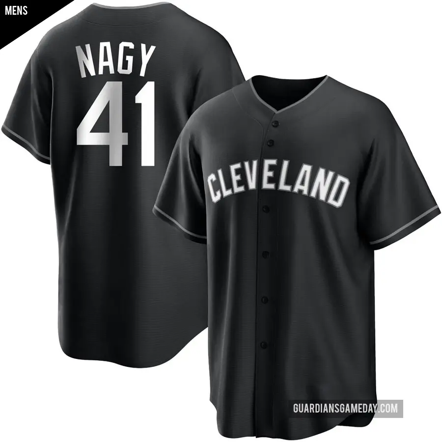 Men's Cleveland Guardians ＃41 Charles Nagy Replica Black/White Jersey
