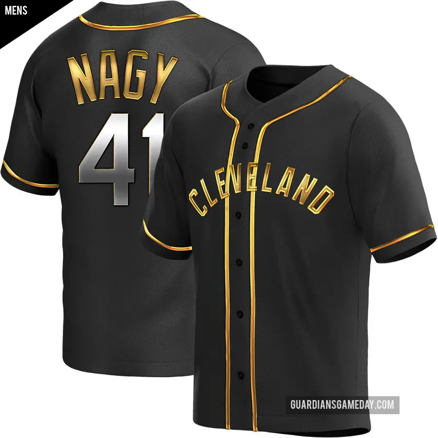 Men's Cleveland Guardians ＃41 Charles Nagy Replica Gold Black en Alternate Jersey