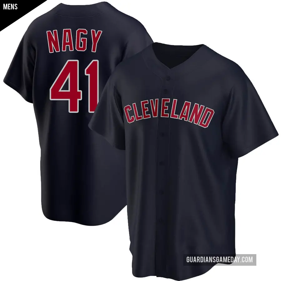 Men's Cleveland Guardians ＃41 Charles Nagy Replica Navy Alternate Jersey