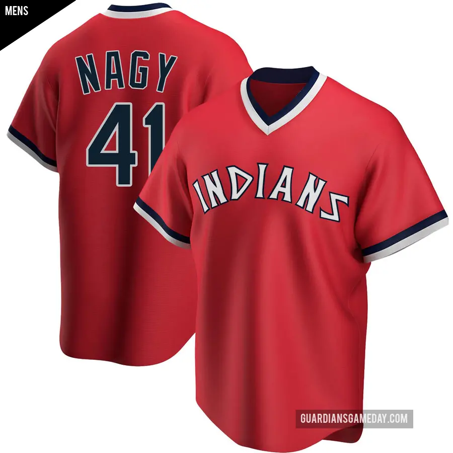 Men's Cleveland Guardians ＃41 Charles Nagy Replica Red Road Cooperstown Collection Jersey