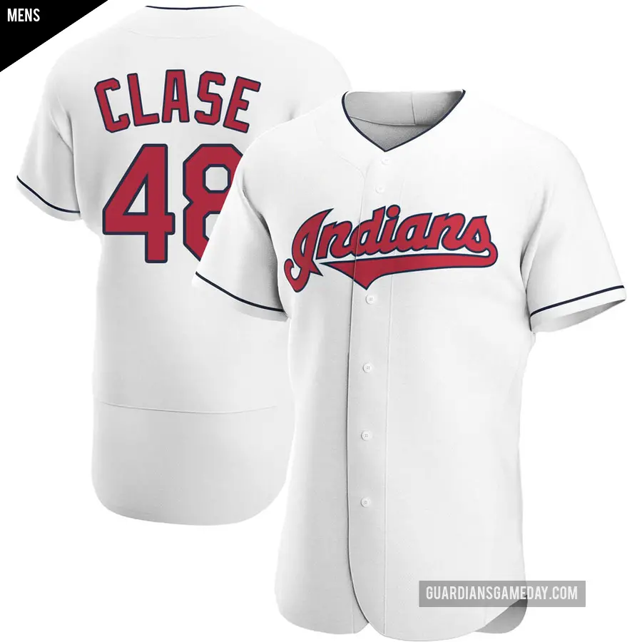 Men's Cleveland Guardians ＃48 Emmanuel Clase Authentic White Home Jersey