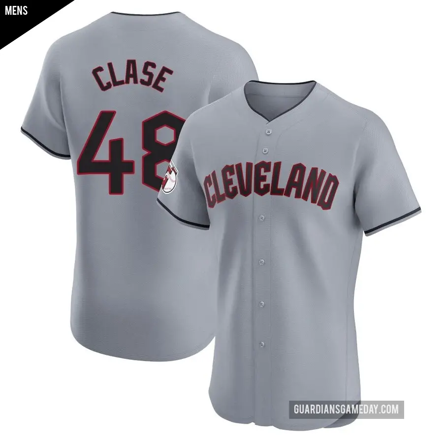 Men's Cleveland Guardians ＃48 Emmanuel Clase Elite Gray Road Jersey