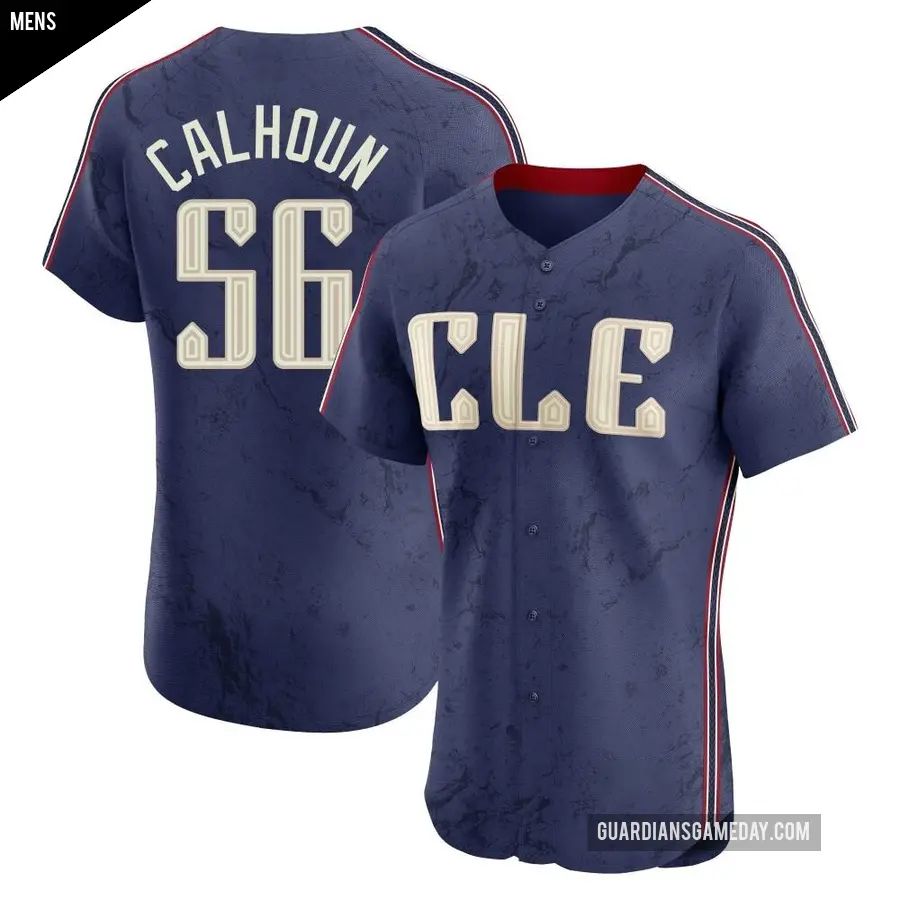 Men's Cleveland Guardians ＃56 Kole Calhoun Elite Navy 2024 City Connect Jersey