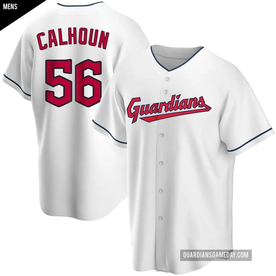 Men's Cleveland Guardians ＃56 Kole Calhoun Replica White Home Jersey