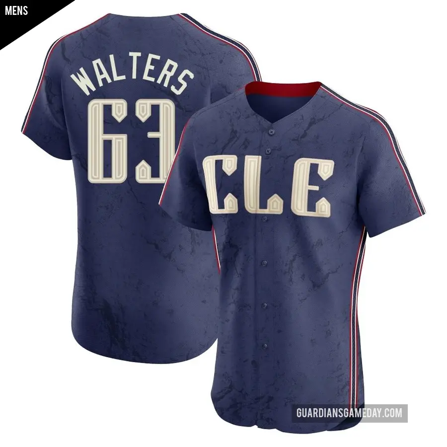 Men's Cleveland Guardians ＃63 Andrew Walters Elite Navy 2024 City Connect Jersey
