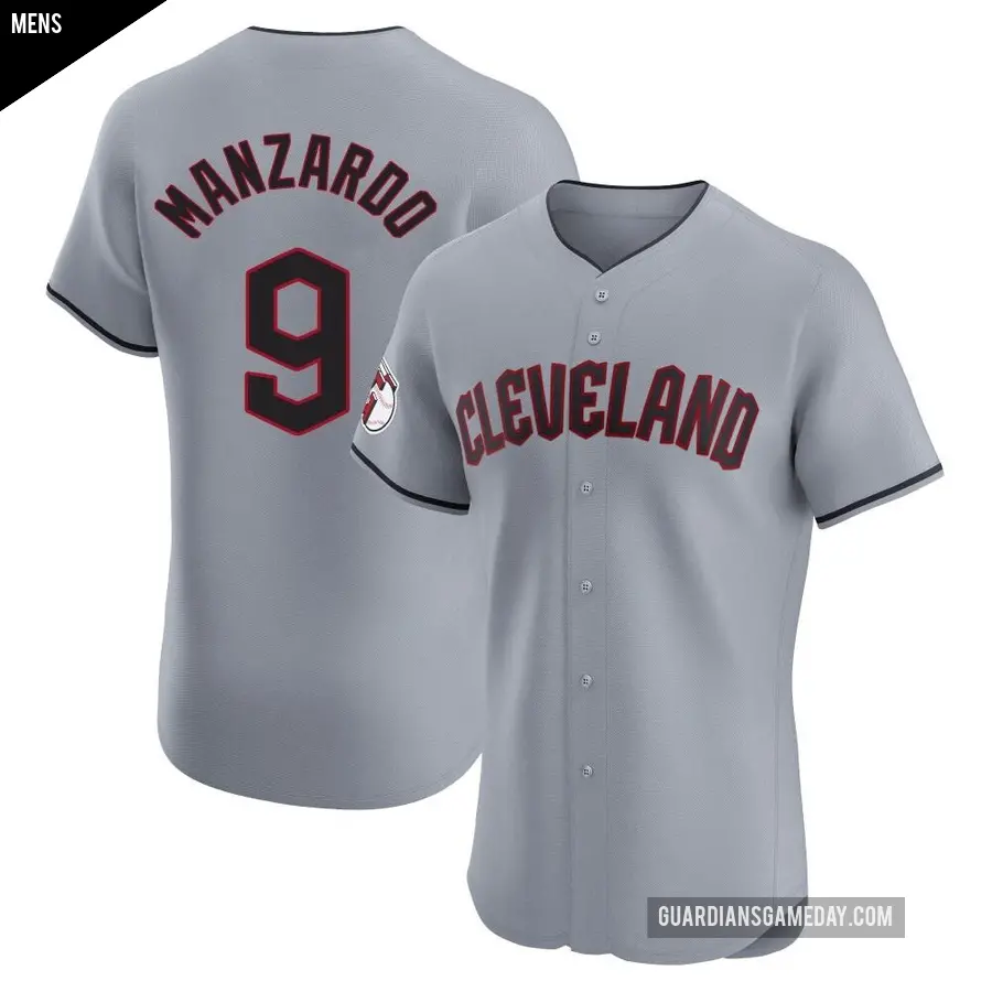 Men's Cleveland Guardians ＃9 Kyle Manzardo Elite Gray Road Jersey