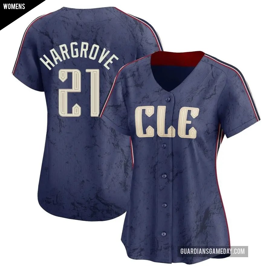 Women's Cleveland Guardians ＃21 Mike Hargrove Limited Navy 2024 City Connect Jersey