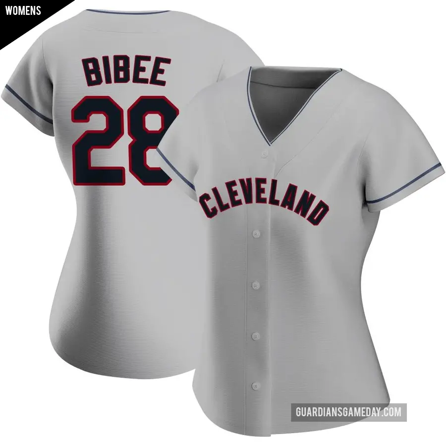 Women's Cleveland Guardians ＃28 Tanner Bibee Authentic Gray Road Jersey