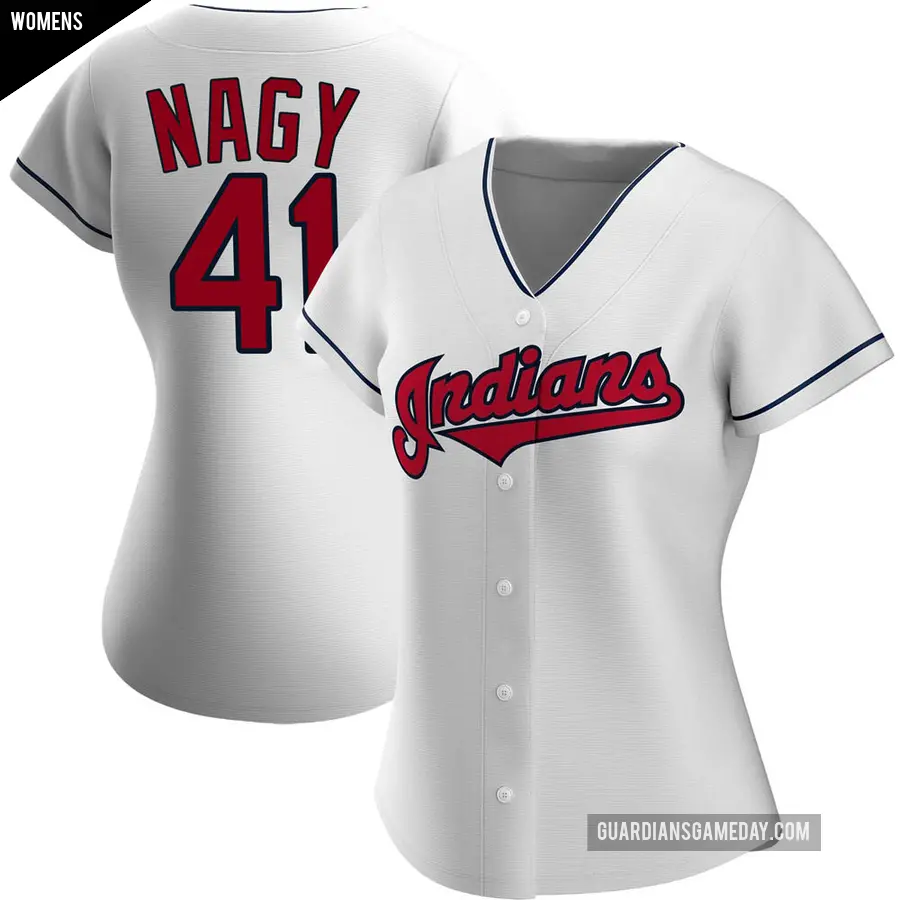 Women's Cleveland Guardians ＃41 Charles Nagy Authentic White Home Jersey