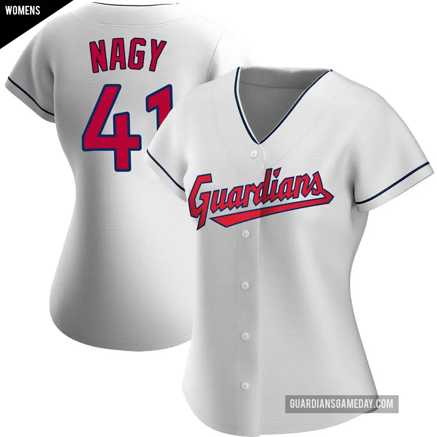 Women's Cleveland Guardians ＃41 Charles Nagy Authentic White Home Jersey