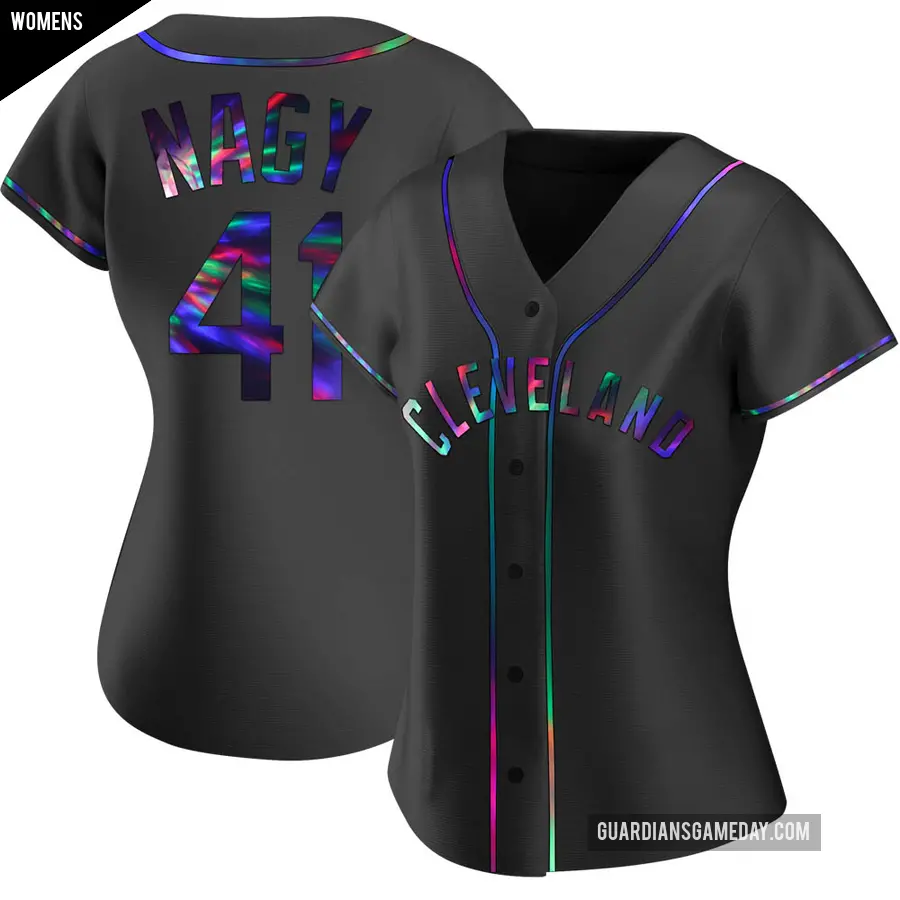 Women's Cleveland Guardians ＃41 Charles Nagy Replica Black Holographic Alternate Jersey
