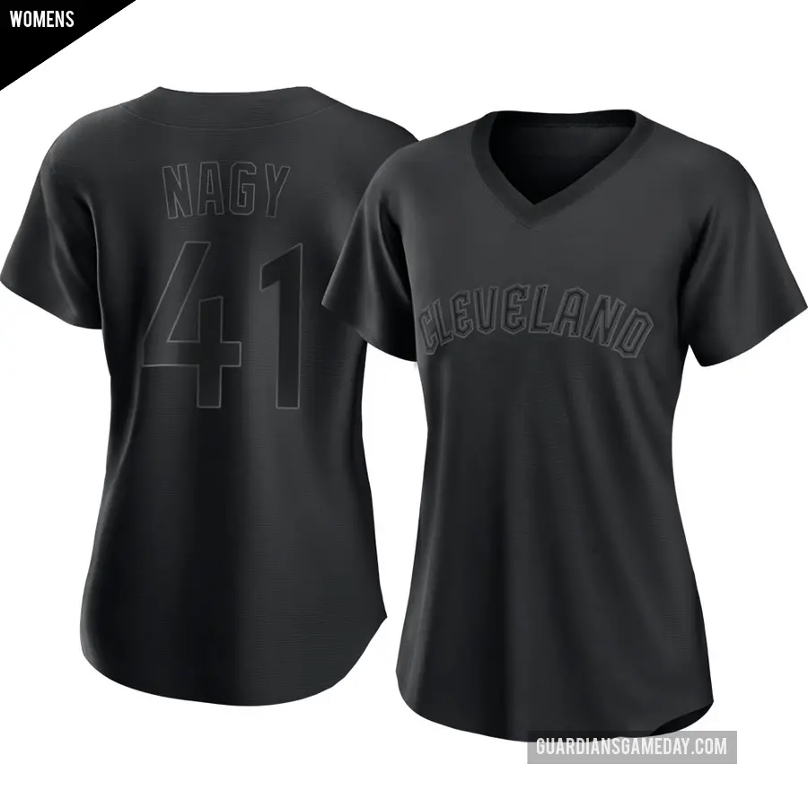 Women's Cleveland Guardians ＃41 Charles Nagy Replica Black Pitch Fashion Jersey