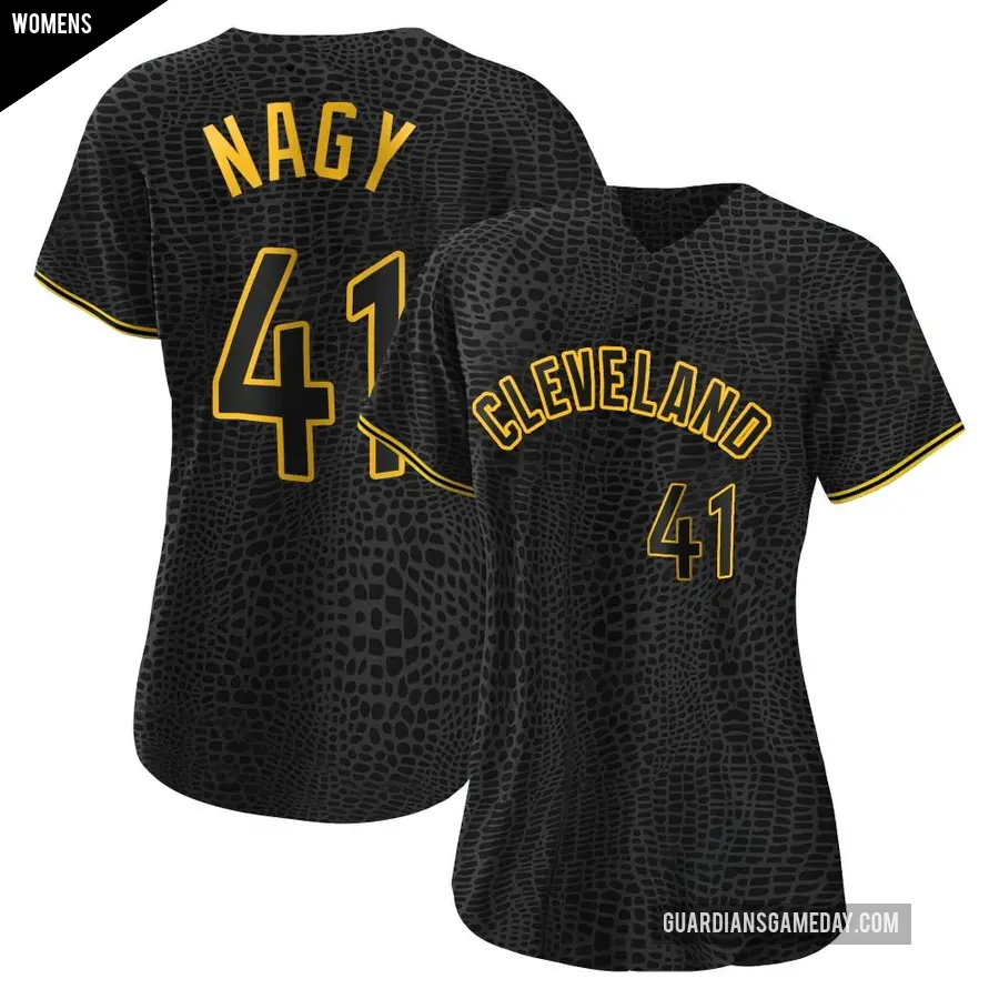 Women's Cleveland Guardians ＃41 Charles Nagy Replica Black Snake Skin City Jersey