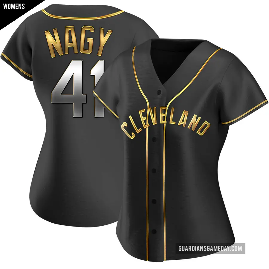 Women's Cleveland Guardians ＃41 Charles Nagy Replica Gold Black en Alternate Jersey