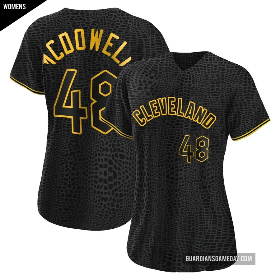 Women's Cleveland Guardians ＃48 Sam Mcdowell Authentic Black Snake Skin City Jersey