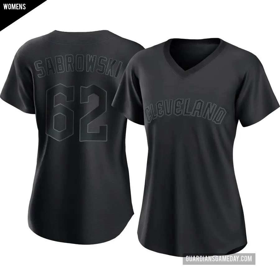 Women's Cleveland Guardians ＃62 Erik Sabrowski Authentic Black Pitch Fashion Jersey
