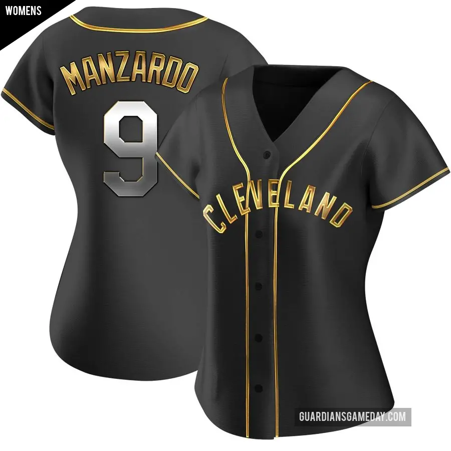 Women's Cleveland Guardians ＃9 Kyle Manzardo Replica Gold Black en Alternate Jersey