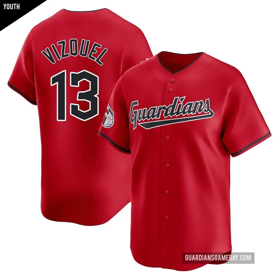Youth Cleveland Guardians ＃13 Omar Vizquel Limited Red Alternate Jersey