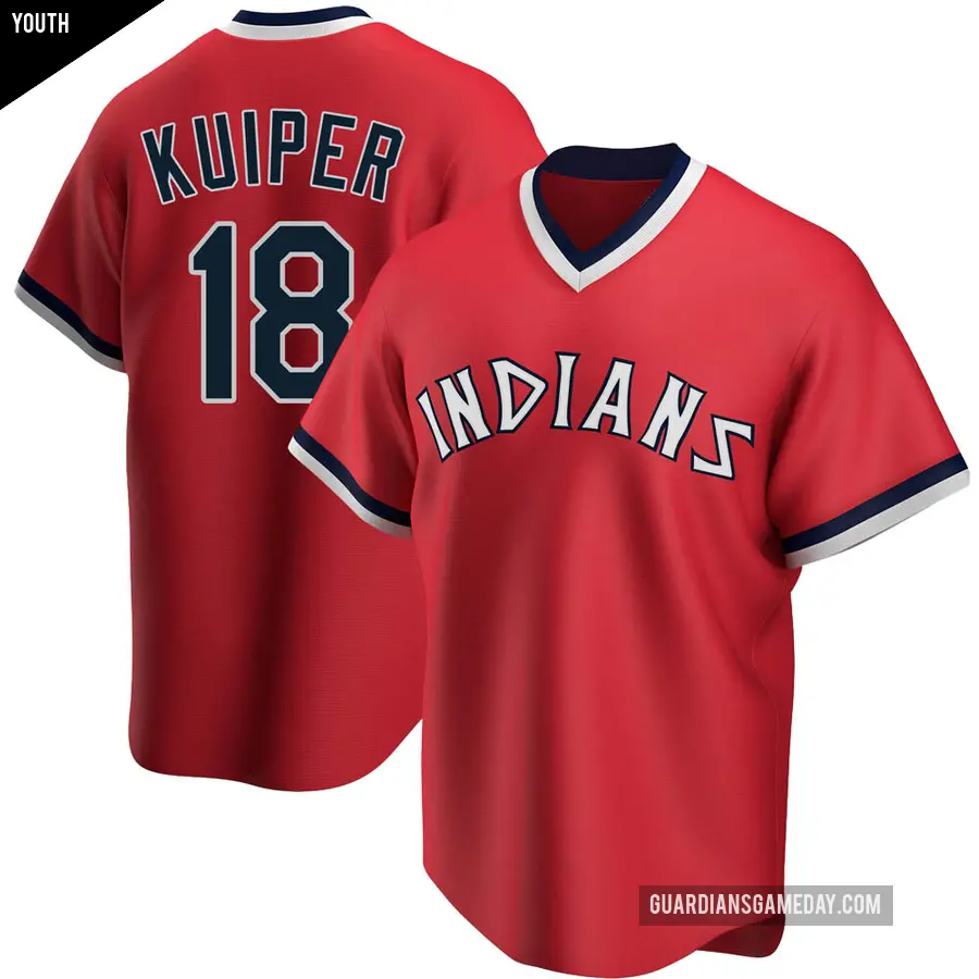Youth Cleveland Guardians ＃18 Duane Kuiper Replica Red Road Cooperstown Collection Jersey