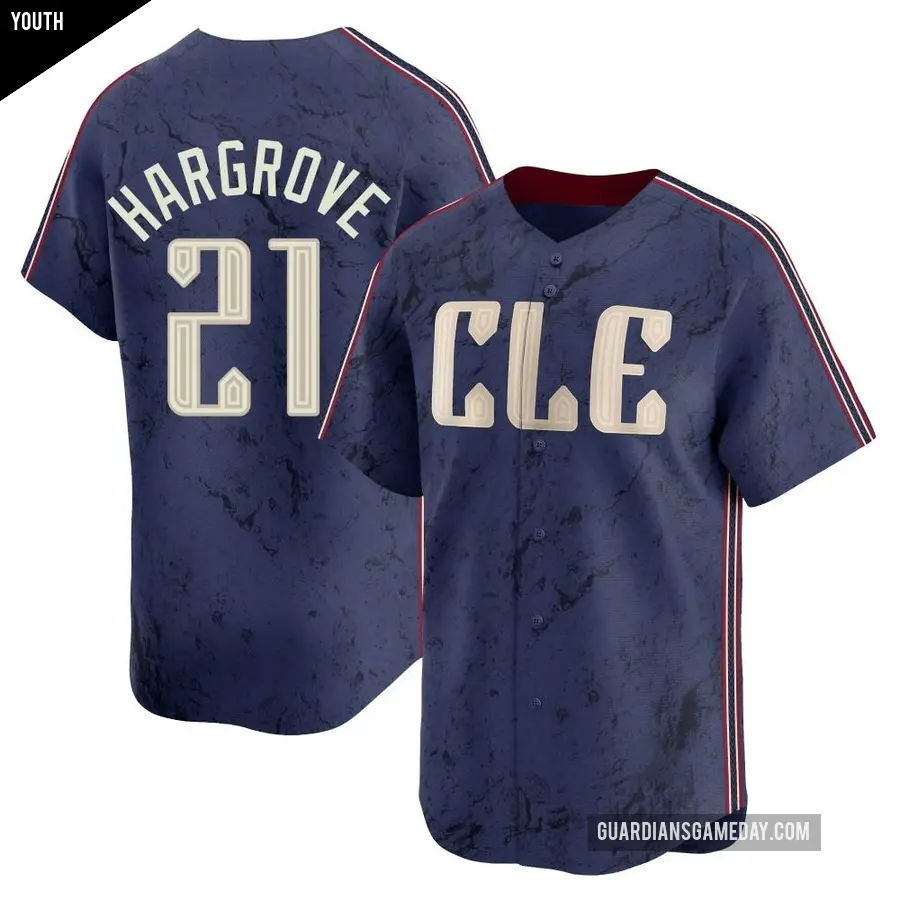 Youth Cleveland Guardians ＃21 Mike Hargrove Limited Navy 2024 City Connect Jersey