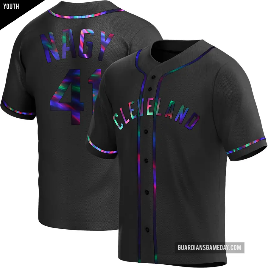 Youth Cleveland Guardians ＃41 Charles Nagy Replica Black Holographic Alternate Jersey