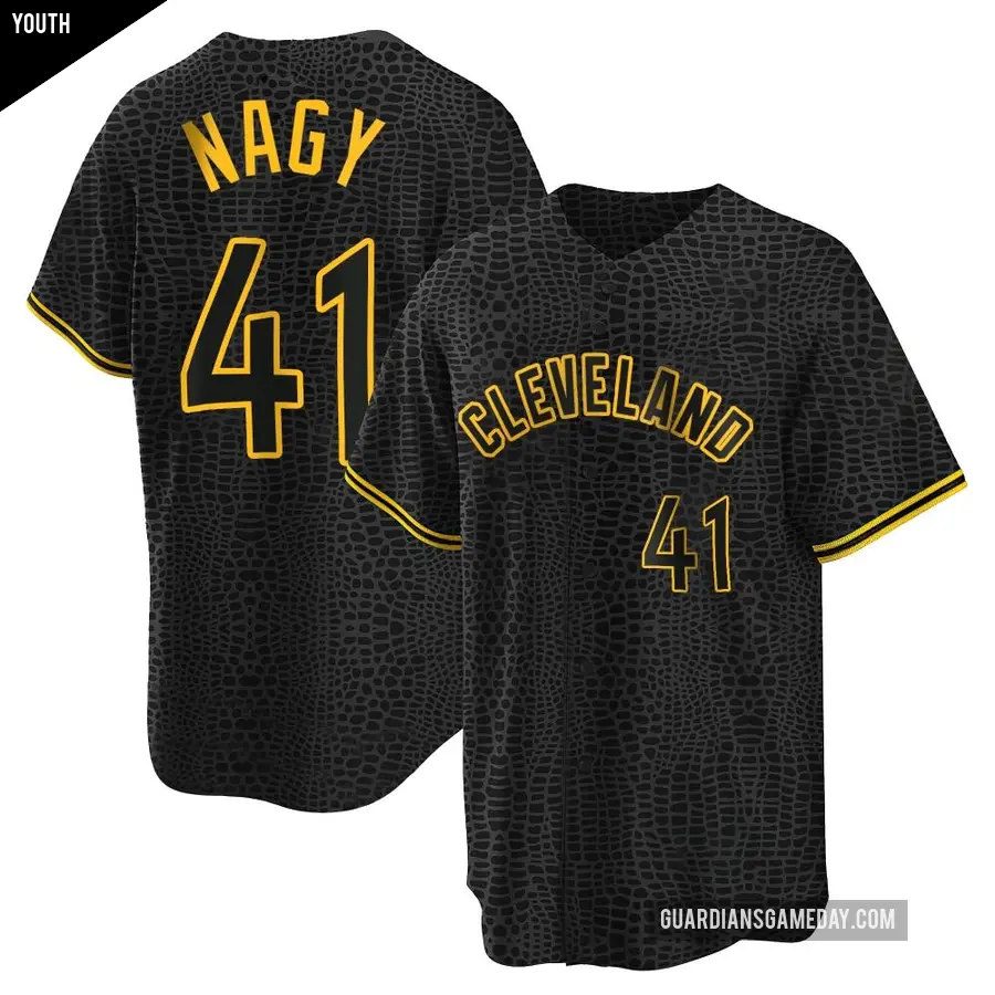 Youth Cleveland Guardians ＃41 Charles Nagy Replica Black Snake Skin City Jersey