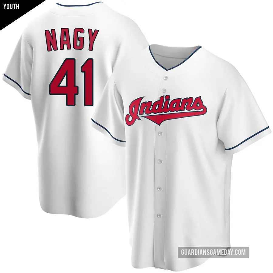 Youth Cleveland Guardians ＃41 Charles Nagy Replica White Home Jersey