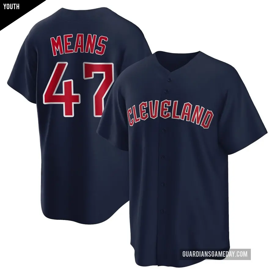 Youth Cleveland Guardians ＃47 John Means Replica Navy Alternate Jersey