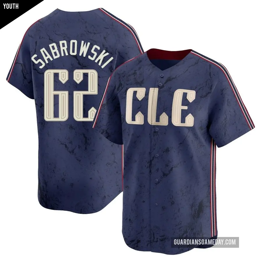 Youth Cleveland Guardians ＃62 Erik Sabrowski Limited Navy 2024 City Connect Jersey