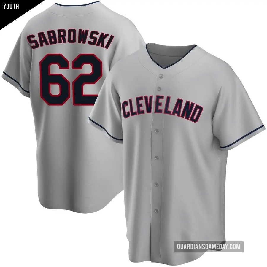 Youth Cleveland Guardians ＃62 Erik Sabrowski Replica Gray Road Jersey