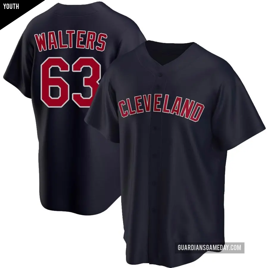 Youth Cleveland Guardians ＃63 Andrew Walters Replica Navy Alternate Jersey
